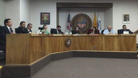 The Santa Fe City Council, from left, Councilors Joe Maestas and Ron Trujillo, newly elected Councilor Mike Harris, Mayor pro tem Signe Lindell, Mayor Javier Gonzales, Councilor Carmichael Domiguez, newly elected Councilor Renee Villarreal, and Councilors Peter Ives and Chris Rivera.