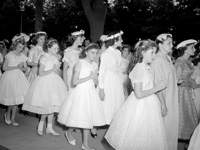 Girls get Confirmation at Sacred Heart in 1957.