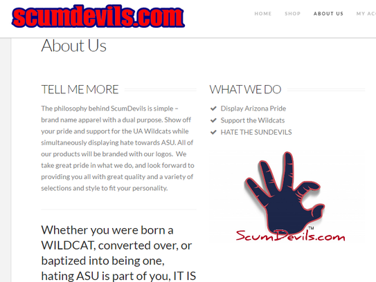 A screengrab of the Scumdevils.com website that is