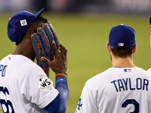 Game 6 at Dodger Stadium: Dodgers outfielders chat