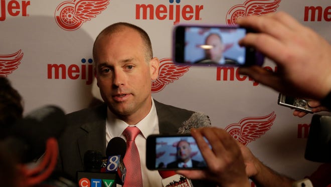 The Detroit Red Wings introduce their new head coach, Jeff Blashill, on June 9, 2015, at Joe Louis Arena in Detroit.