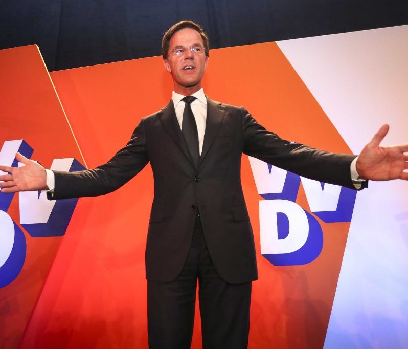 Dutch Prime Minister Mark Rutte during election night in The Hague, on March 15.