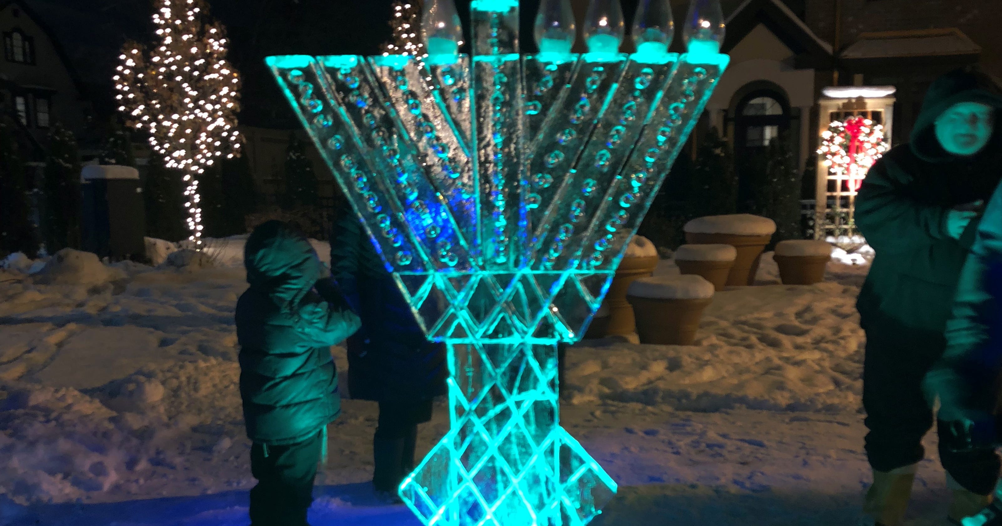Giant menorah carved in ice celebrates Hanukkah on Rochesters' Park Avenue
