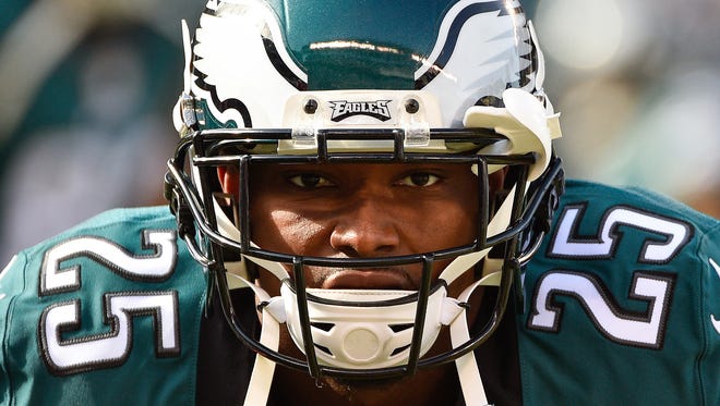 Nov 23, 2014; Philadelphia, PA, USA; Philadelphia Eagles running back LeSean McCoy (25) looks on before a game against the Tennessee Titans at Lincoln Financial Field.