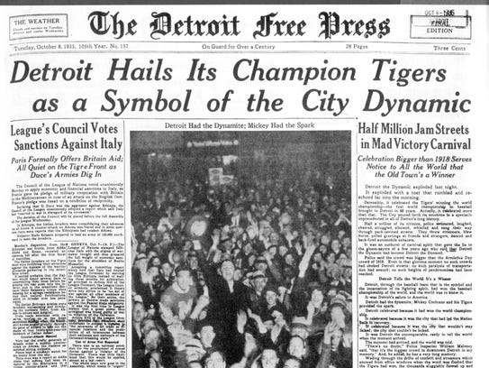 A Detroit Free Press from 1935, when the Tigers won