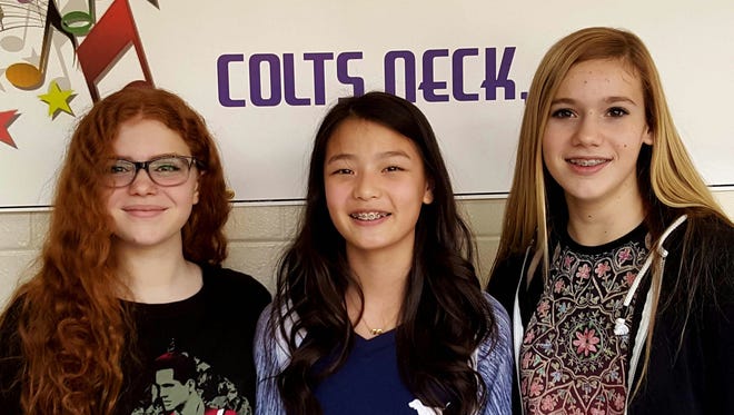 Colts Neck middle-schoolers Isabella Rizzuto (from left), Olivia Park and Camryn Foltz were selected for the 2016 Middle School Honors Performance Series.