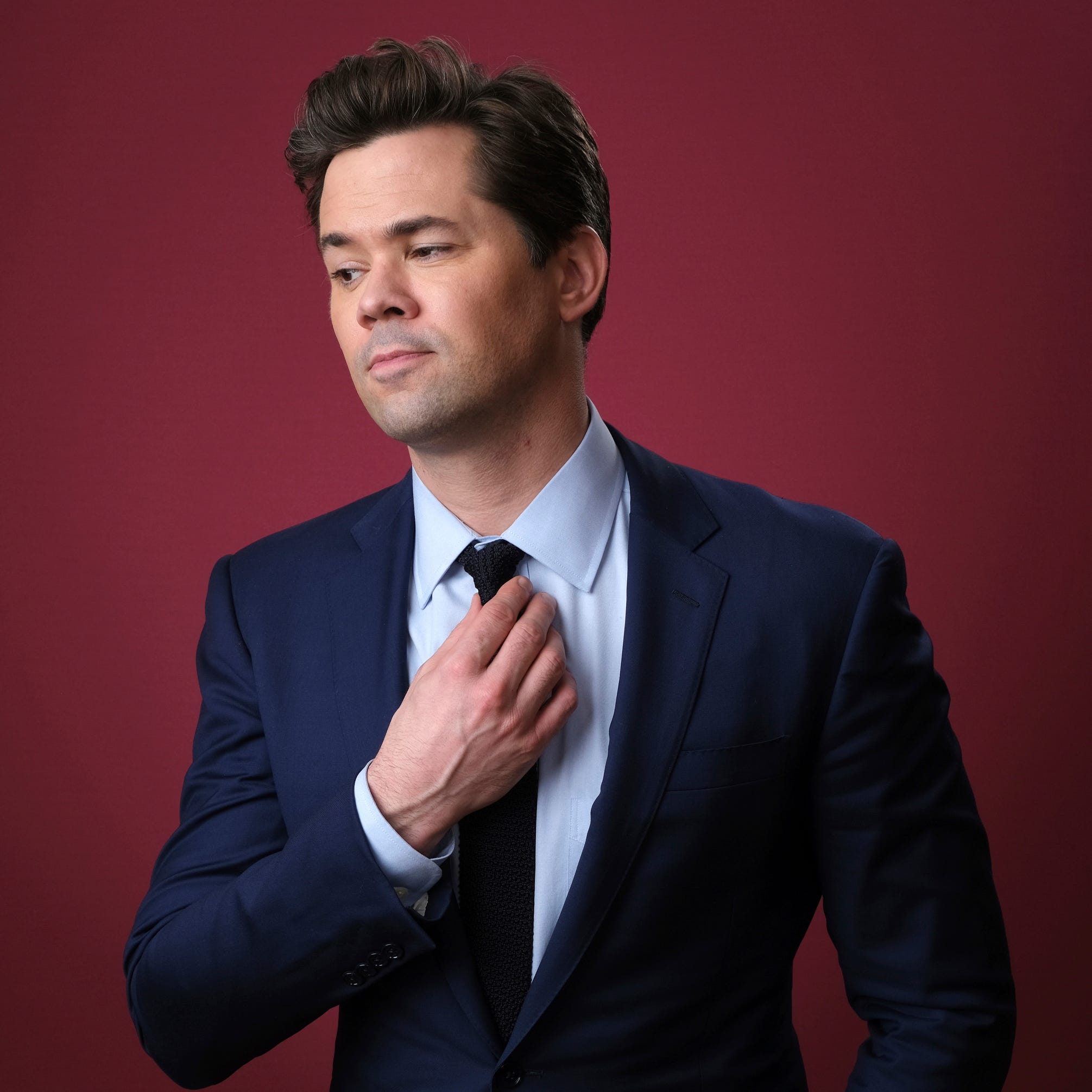 Andrew Rannells, a cast member in the Showtime series "Black Monday," poses during the 2019 Winter Television Critics Association Press Tour, Thursday, in Pasadena, Calif.