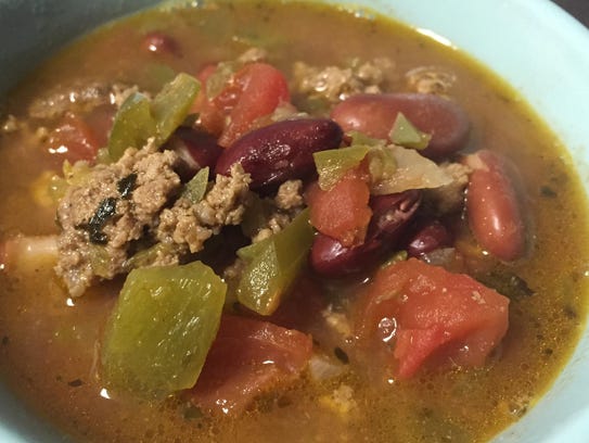 A bowl of homemade chili.