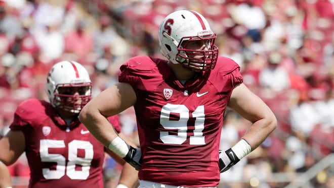 Stanford defensive end Henry Anderson an NCAA college football game against Army on Saturday, Sept. 13, 2014, in Stanford, Calif. (AP Photo/Marcio Jose Sanchez)