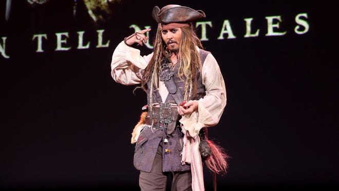 Johnny Depp,  dressed as Captain Jack Sparrow, at Disney's D23 EXPO 2015 in Anaheim, Calif., on Aug. 15, 2015.