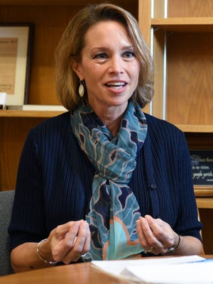 Augustana University President Stephanie Herseth Sandlin explains goals she hopes to a accomplish during her presidency. Appointed in February, Sandlin previously worked as an executive for Raven Industries and served in the U.S. House of Representatives from 2004-2011.
