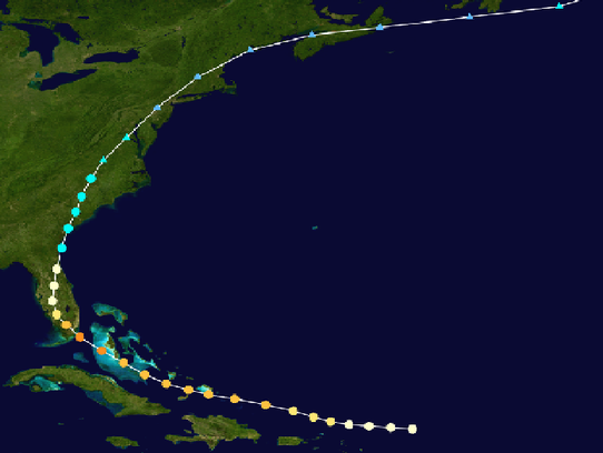 The track of the 1945 "Homestead hurricane."