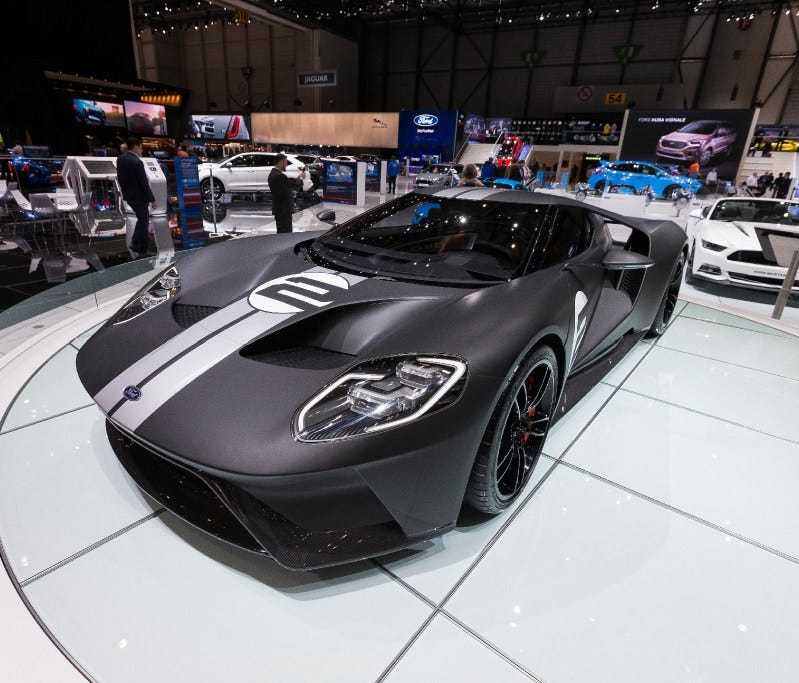 The Ford GT 66 at the motor show in Geneva.