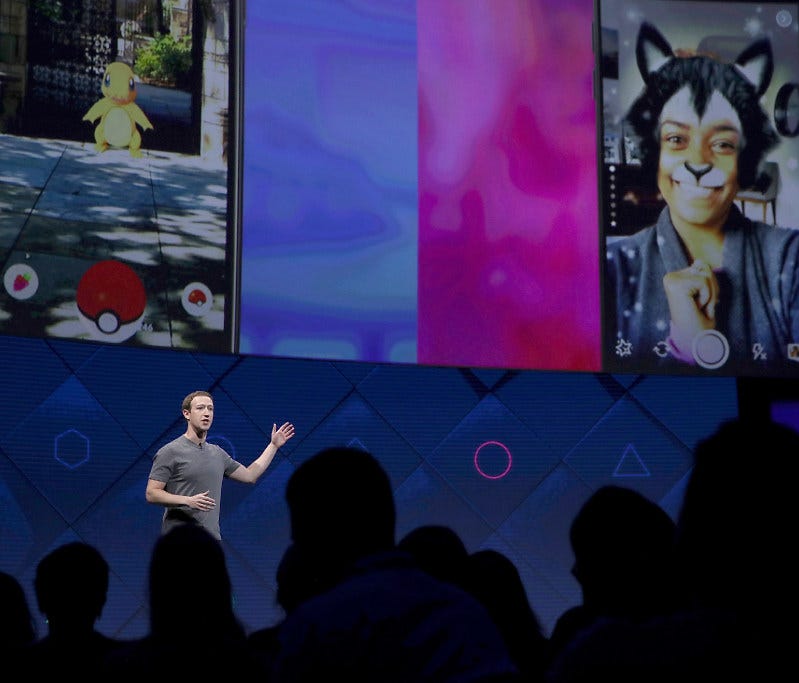 Facebook CEO Mark Zuckerberg delivers the keynote address at Facebook's F8 Developer Conference on April 18, 2017