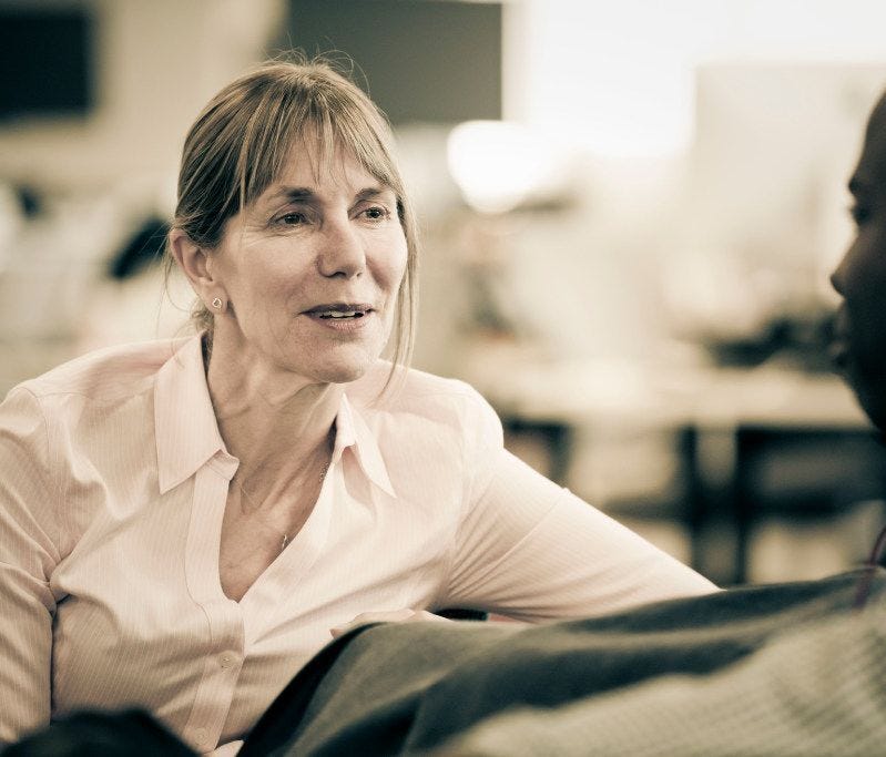 Liane Hornsey took over as Uber's chief human resources officer in January, shortly before the company became mired in a series of scandals. She is seen here speaking with Uber's new head of diversity initiatives, Bernard Coleman III.