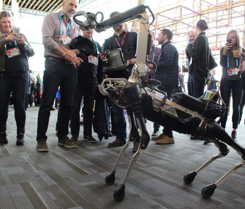 A Boston Dynamics Spot robot mingles with the crowd at the TED Conference in Vancouver, Canada in April.