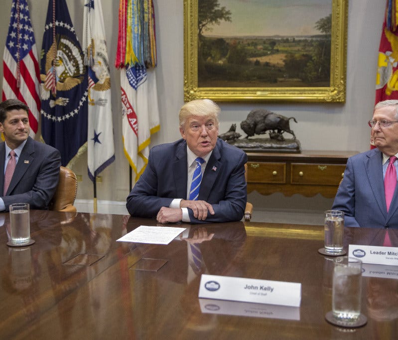 President Trump, House Speaker Paul Ryan and Senate Majority Leader Mitch McConnell, Washington, D.C., Sept. 5,  2017.