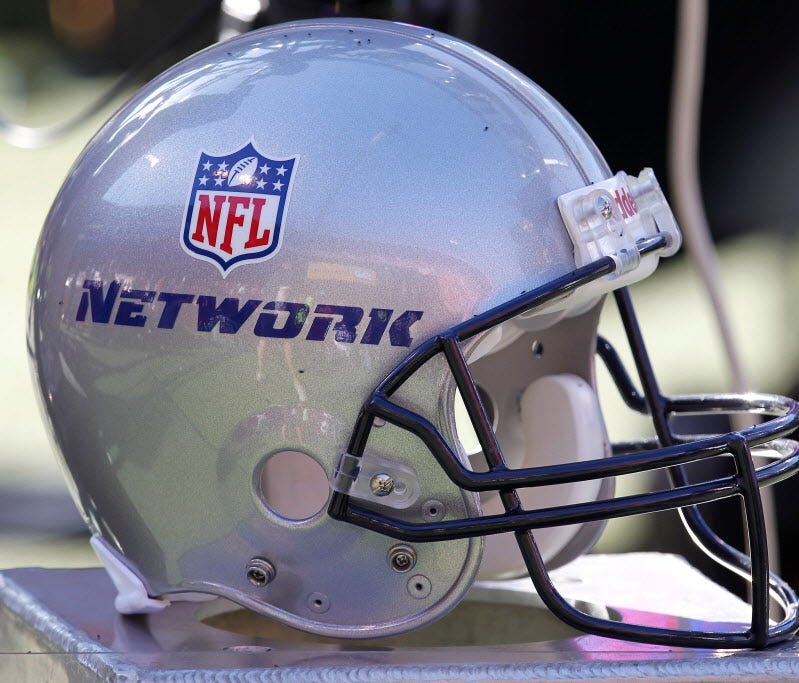 An NFL Network helmet is shown before a game between the 49ers and Seahawks.