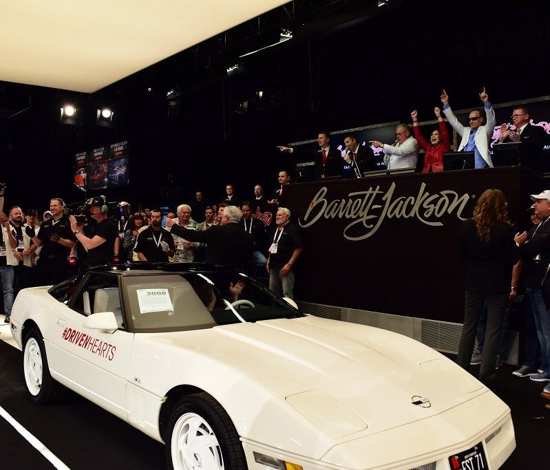 The 35th anniversary Chevrolet Corvette makes ones of its appearances on the block at the Barrett-Jackson Auction in Scottsdale, Ariz., in January