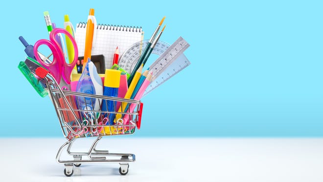 School stationery in shopping cart