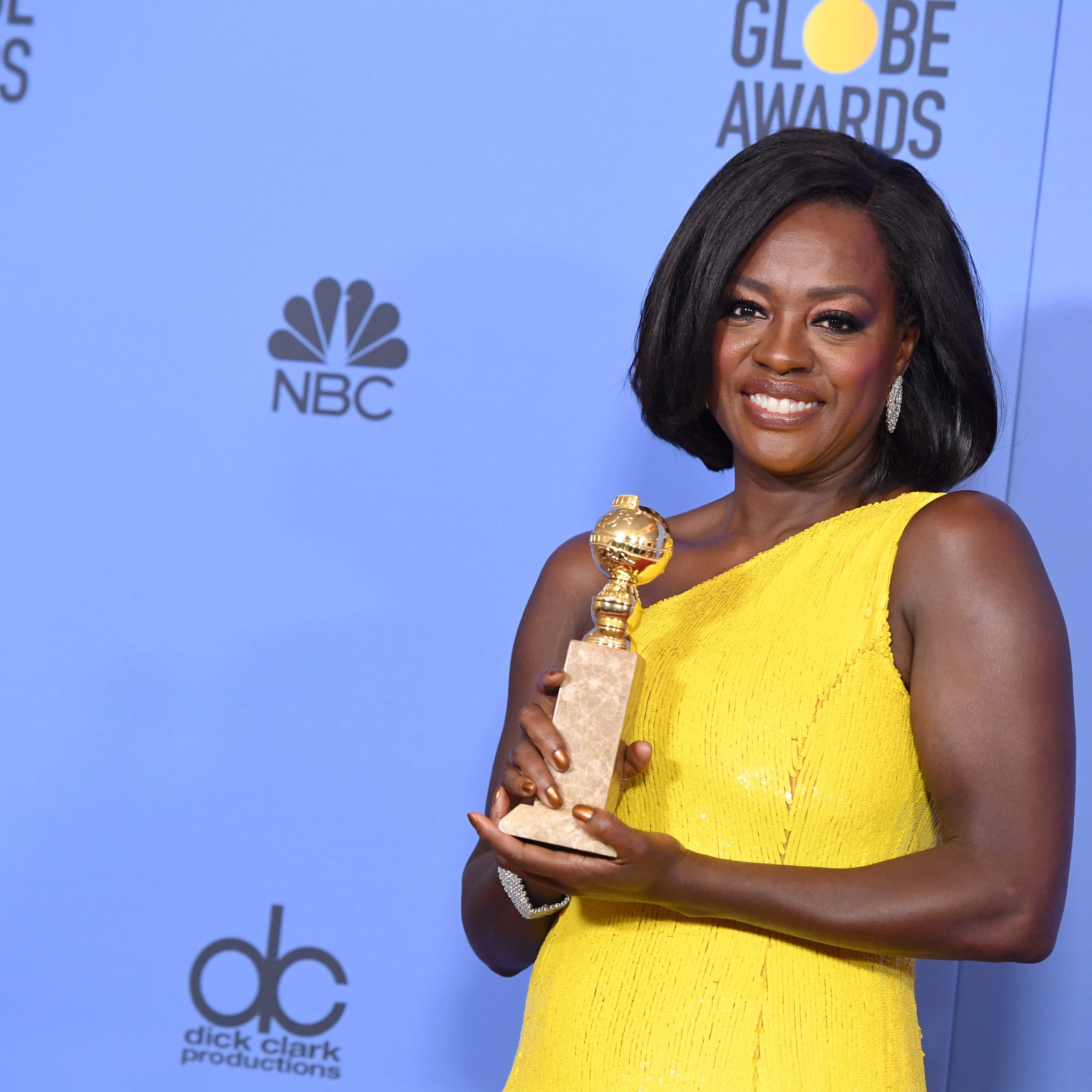 Viola Davis wins best supporting movie actress for "Fences" at the Golden Globes.