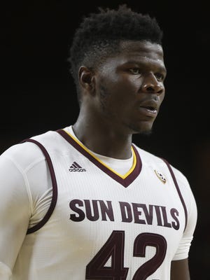 ASU's Jethro Tshisumpa (42) takes the court against Portland State in the second half at Wells Fargo Arena on November 11, 2016 in Tempe, Ariz.