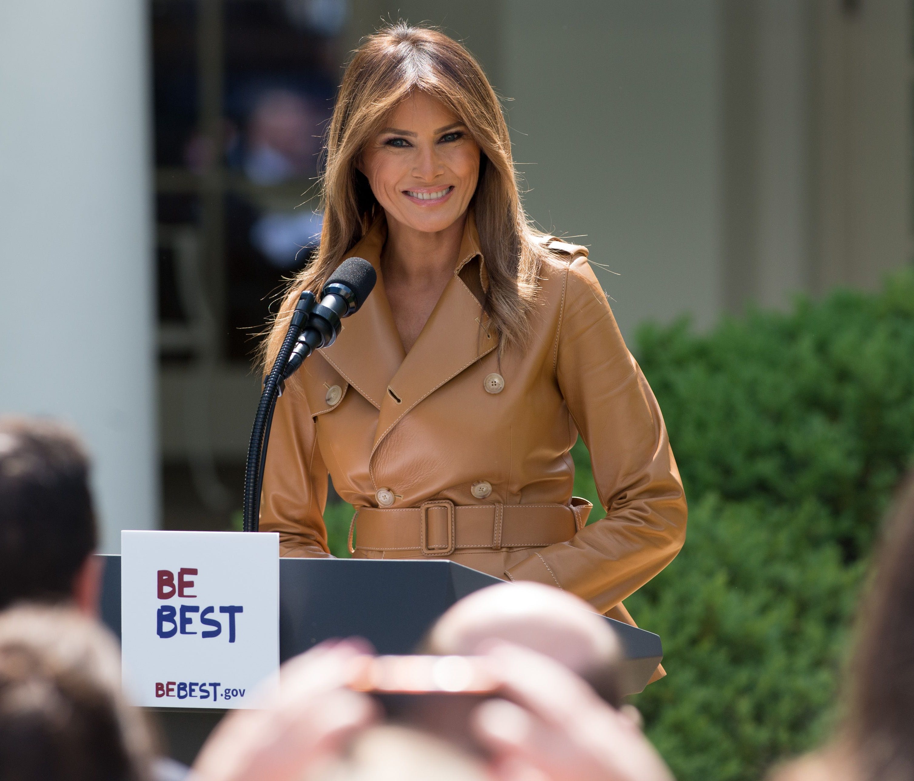 First lady Melania Trump in the Rose Garden of the White House on May 7, 2018.