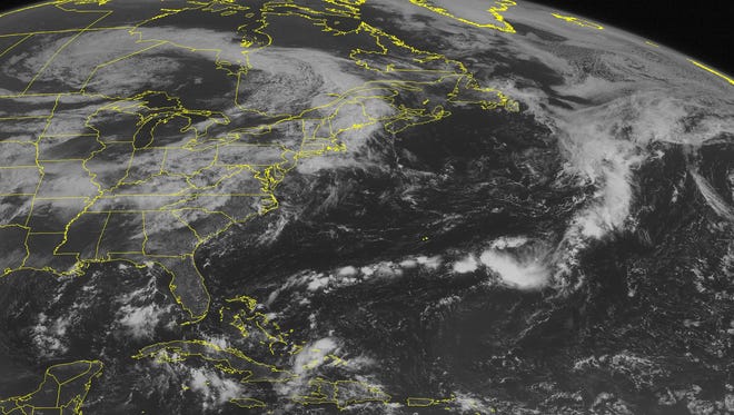 This NOAA satellite image taken Thursday, Aug. 8 shows a frontal system over the Ohio Valley extending through the Midwest and down through the Mississippi Valley with light to moderate rain and scattered thunderstorms.