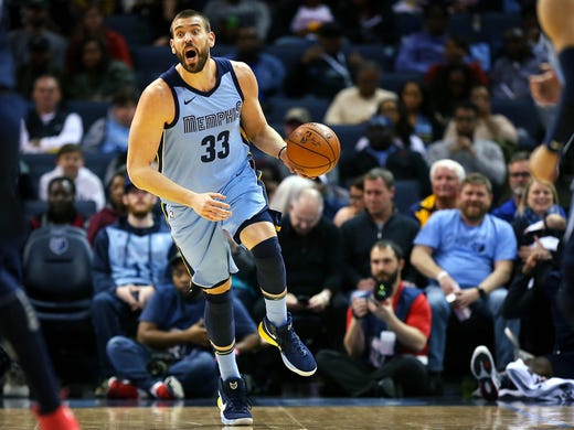 Memphis Grizzlies center Marc Gasol (33) heads down