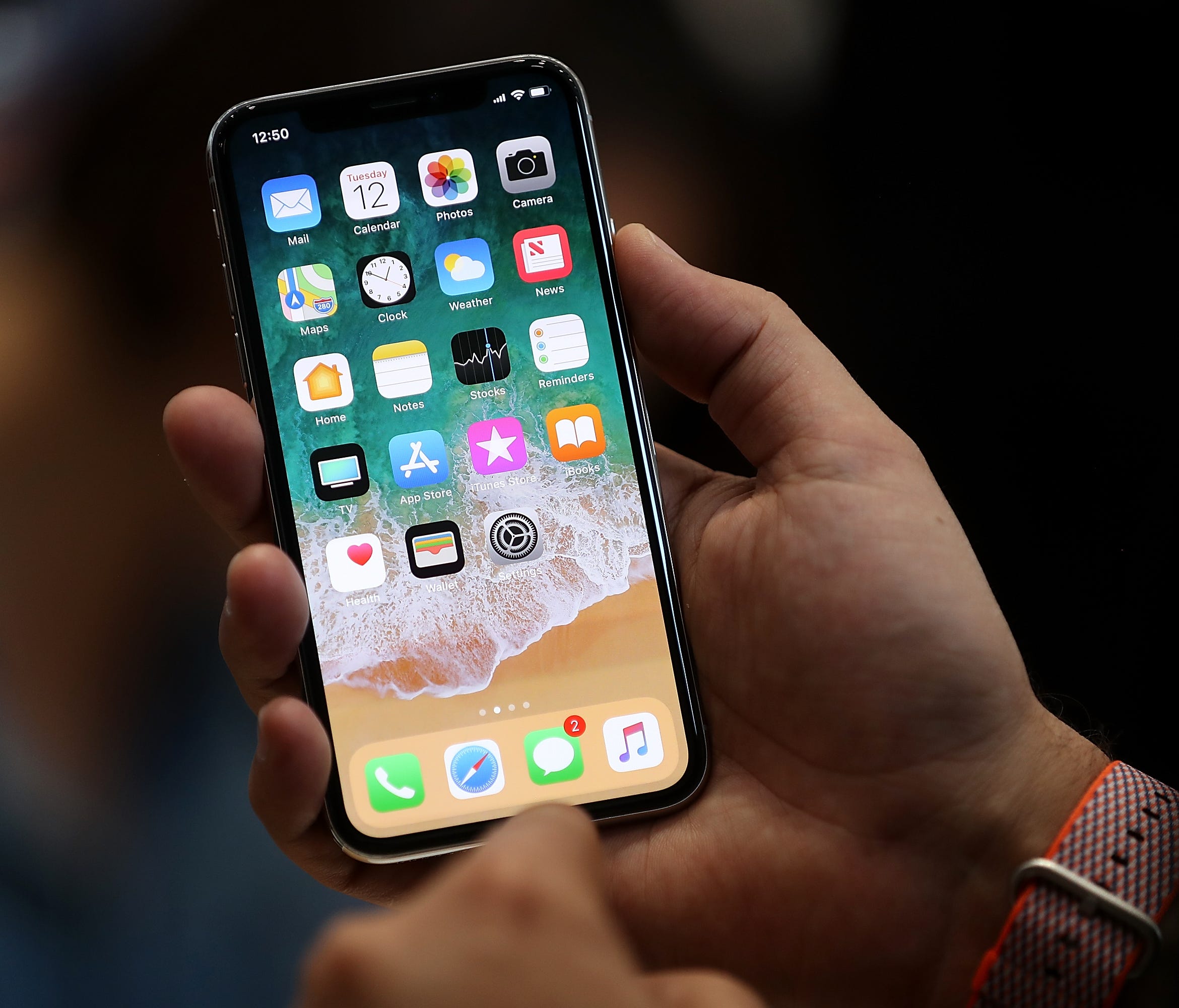 The new iPhone X is displayed during an Apple special event at the Steve Jobs Theatre on the Apple Park campus on September 12, 2017 in Cupertino, California. Apple held their first special event at the new Apple Park campus where they announced the 