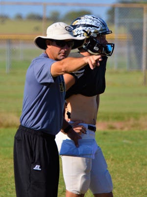 Comanche coach Stephen Hermesmeyer directs his players during practice on Wednesday, Oct. 11 in Comanche.