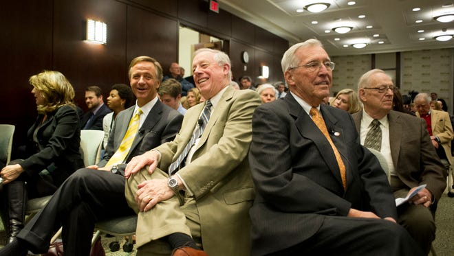 Former Tennessee governors Don Sundquist and Phil Bredesen and Gov. Bill Haslam met in 2013 to discuss civility and effective governance at the Howard Baker Center of Public Policy.