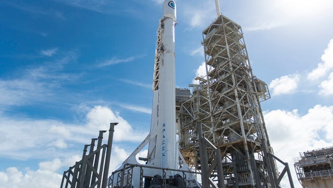 April 2017: A Falcon 9 rocket carrying the National Reconnaissance Office's classified NROL-76 mission stands on pad 39A at Kennedy Space Center.