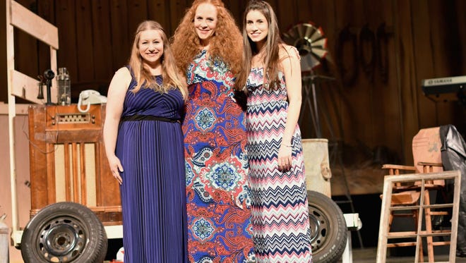 Pictured, from left, are Let Me Be Frank players Lisa Borley, Amy Riemer and Talor Sohr, in costume for “The Freedom Train 1976.”