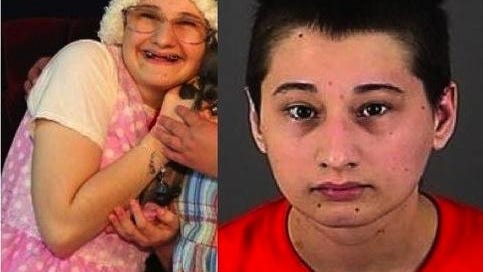 Gypsy Blancharde, left, in an early photo when she was apparently posing as disabled. On the right, her jail mugshot from this week.