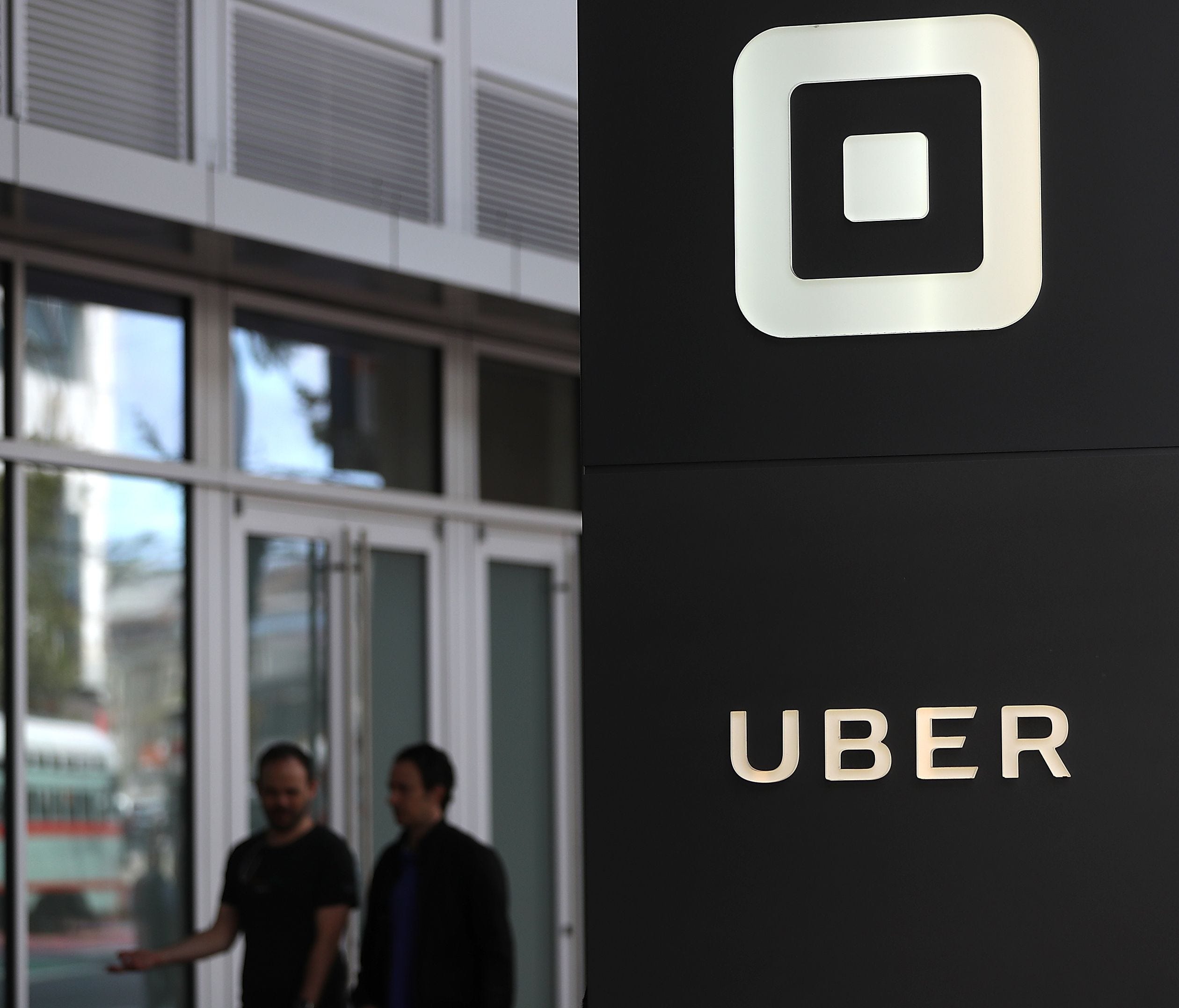 File photo taken in 2016 shows the logo of online ride-hailing company Uber Technologies in front of its San Francisco headquarters.