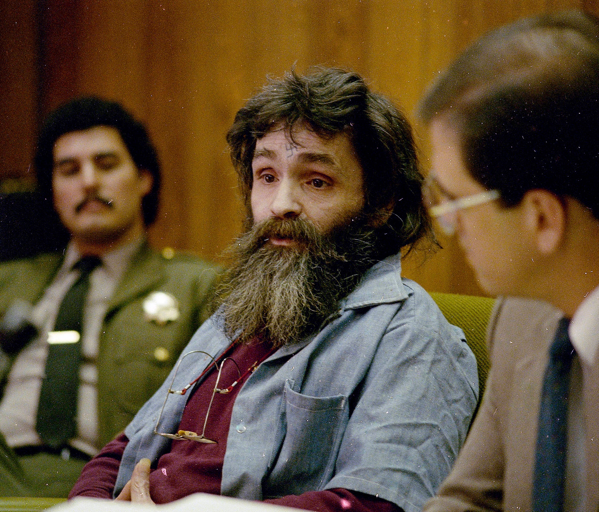 Charles Manson during a parole hearing in California in 1986.