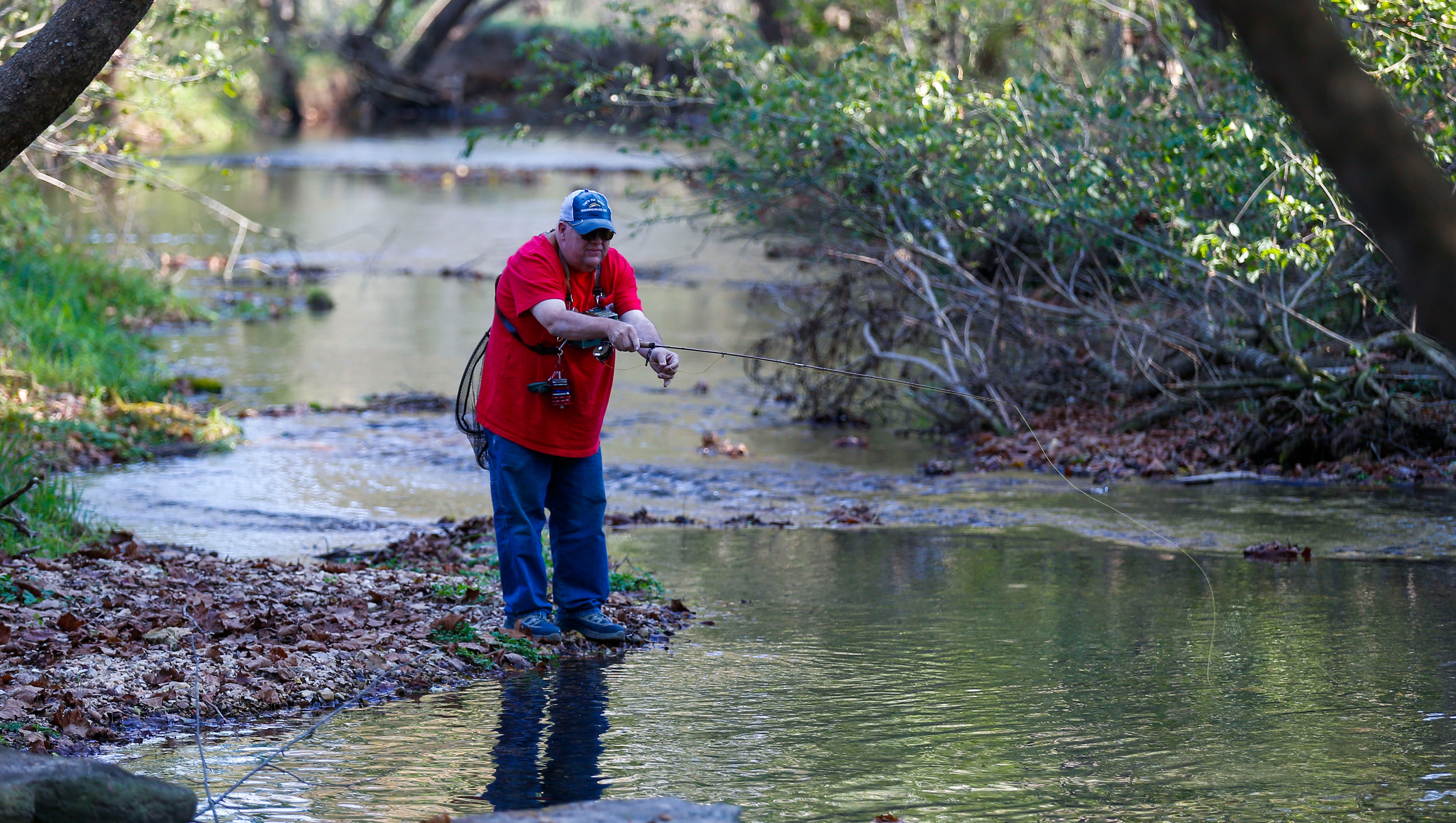Tim Homesley fly fishes for McCloud rainbow trout in Crane Creek on Thursday, Oct. 12, 2017.