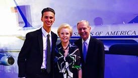 El Dorado High School graduate Jordan Lopez, left, stands with former Calif. Gov. Pete Wilson and his wife, Gayle, at the Ronald Reagan Presidential Library and Center for Public Affairs in Simi Valley, Calif. Lopez received a $40,000 GE-Reagan Foundation Scholarship.