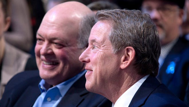 Jim Hackett, President and Chief Executive Officer of Ford Motor Company, with Bill Ford Jr. during the North American International Auto Show in Detroit in January 2018.