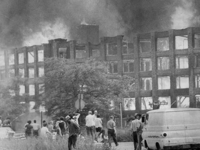 In this image from 1971, fire rips through the Sherwood