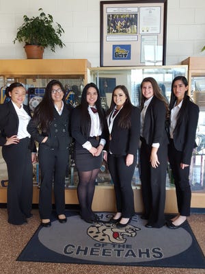 (From left) Fradelly Delacruz, Alondra Lopez, Danine Gonzalez, Crystal Sotiropoulos, Alexis Pineda and Sejal Menghani, students at Vineland High School, attended the state competition for Health Occupation Students of America.