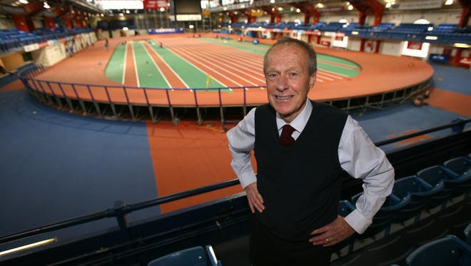 Norbert Sander, who won the 1974 New York City Marathon and headed the Armory track complex, is pictured overlooking the new track surface at The Armory (New Balance Track & Field Center) in upper Manhattan, Nov. 12, 2013. Sander passed away on March 17, 2017 at age 74.