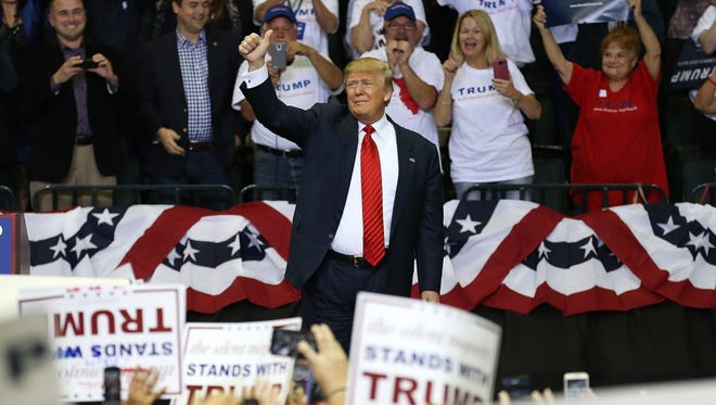 Donald Trump campaigns on Feb. 13, 2016, in Tampa.