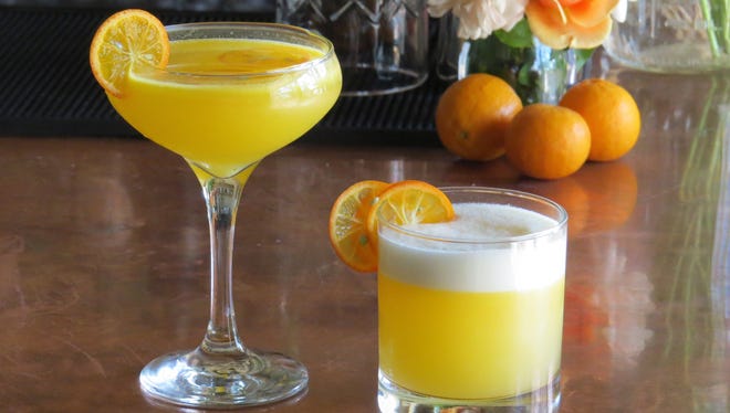 An experimental daiquiri, left, and sour made with Pixie tangerine juice are seen at the newly open Harvest Bar in Ojai.