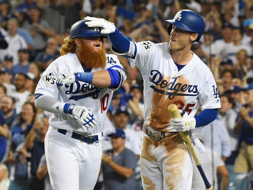 Game 1 at Dodger Stadium: Justin Turner celebrates