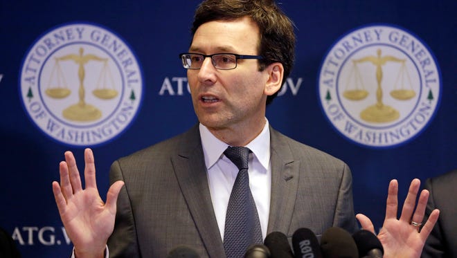 Washington State Attorney General Bob Ferguson speaks at a news conference about the state's response to President Trump's revised travel ban Thursday, March 9, 2017, in Seattle.