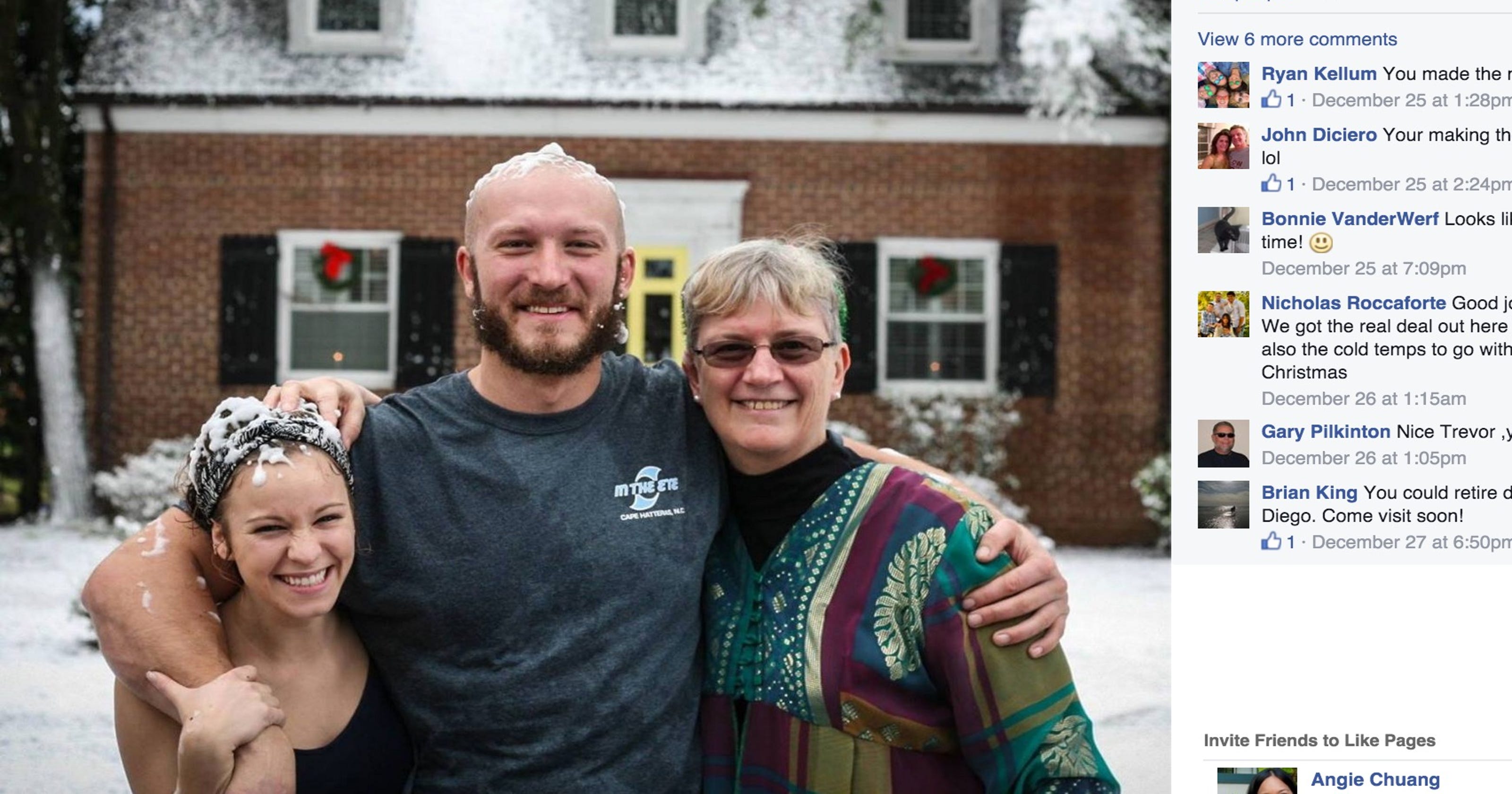 Husband gives wife a white Christmas with fake snow