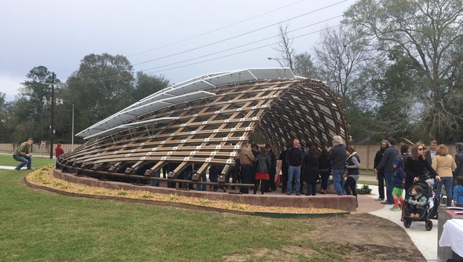 Community members gather under the newly opened The Lafayette Strong Pavilion for a dedication ceremony Jan. 2.