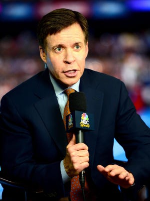 NBC television reporter Bob Costas commentates during the 2012 U.S. Olympic swimming team trials at the CenturyLink Center.
